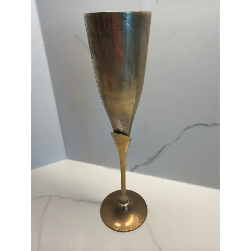 Vintage Champagne Brass Flute Brass stem and a Silver-Plated Bowl Replacement